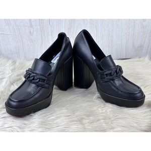 Steve Madden Rhylee Platform Loafers Womens 9.5M Black Chain Chunky Heel Preppy